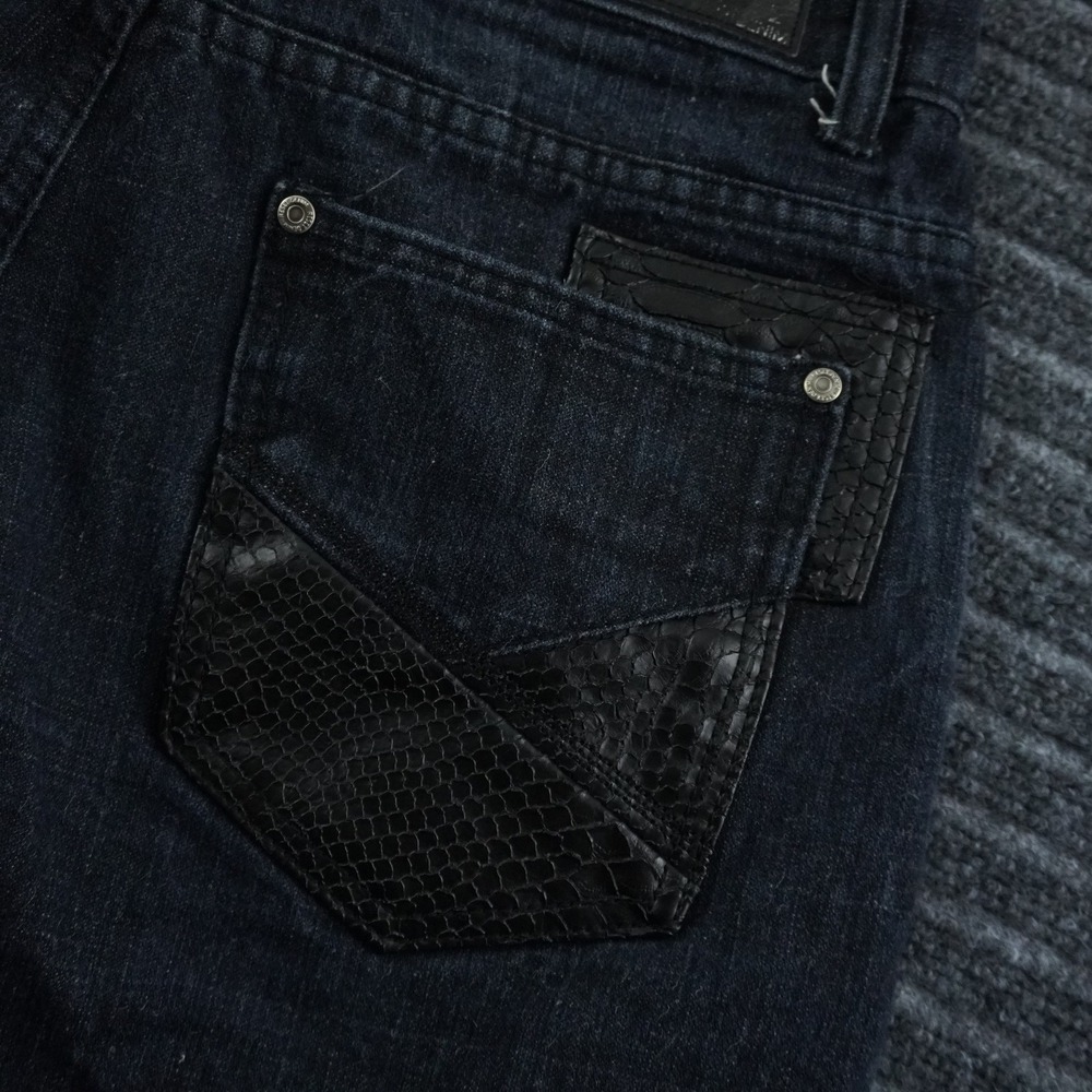 Reset Denim Shorts Mens 34 Dark Wash Blue Faux Snakeskin Back Pockets Streetwear - Picture 12 of 13